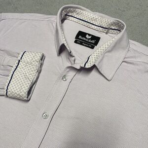 Butter Cloth‎ Shirt Mens 2XL Pink Polka Dot Soft Flip Cuff Stretch Casual Button
